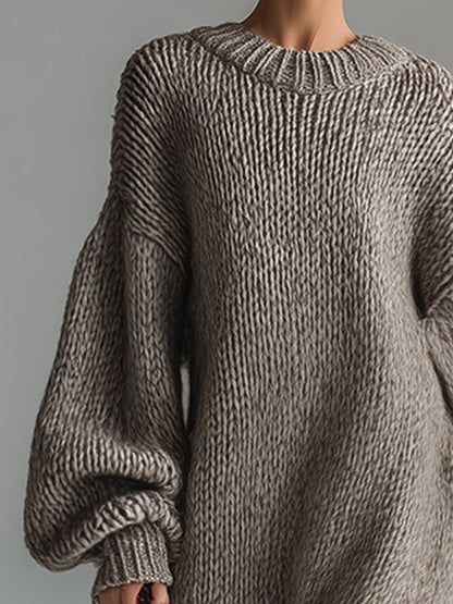 Dames Maxi Jurk Gebreid Rond Hals Gemêleerd Khaki Kleur
