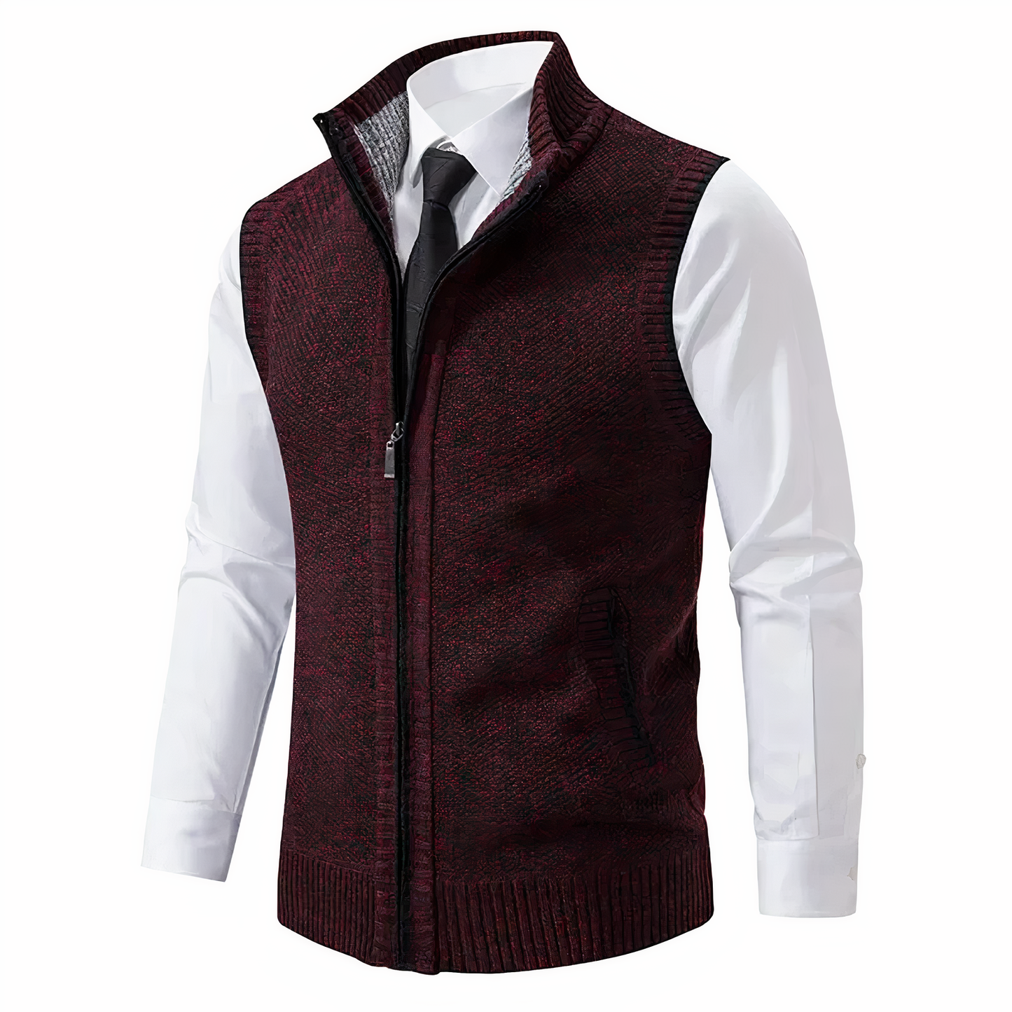 Heren Gilet Gebreid met Zakken en Rits Sluiting