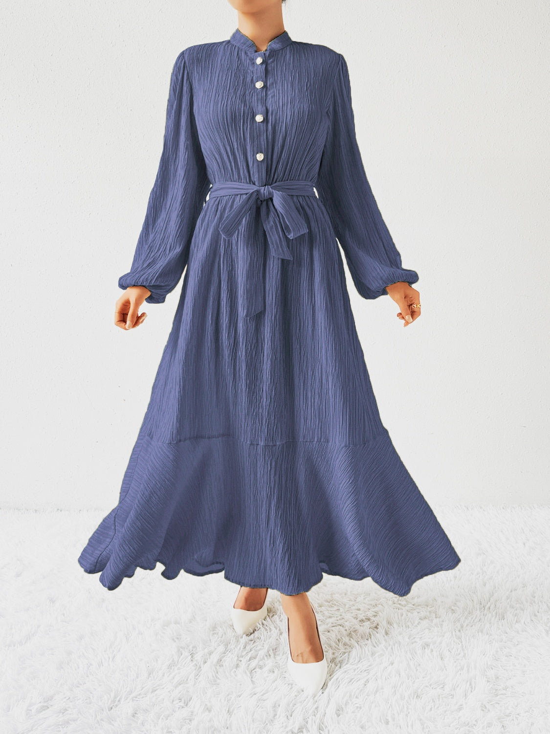 Vrouwenjurk Lange Mouwen met Taille Accent