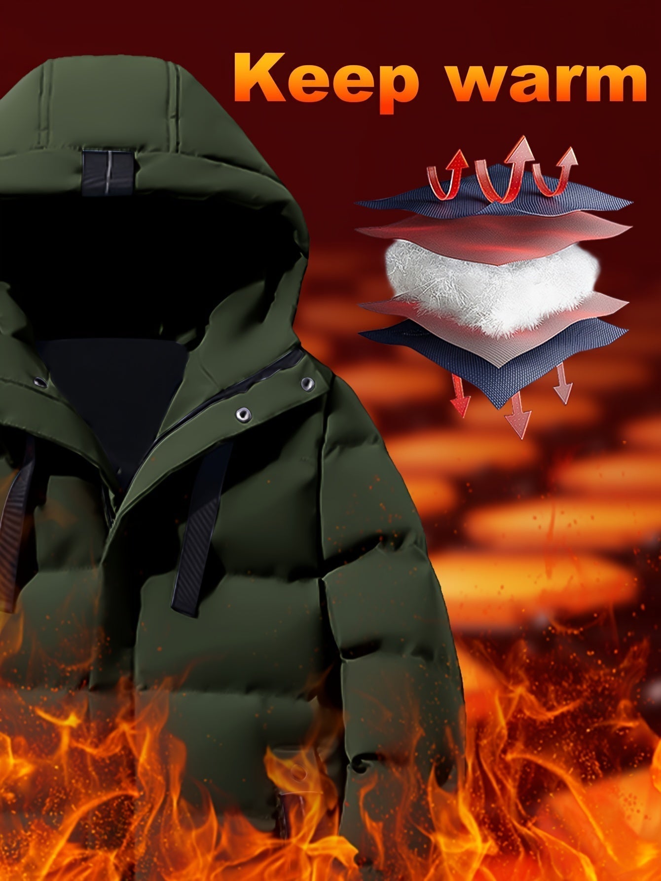 Heren Winterjas Warm met Capuchon en Grote Taszakken