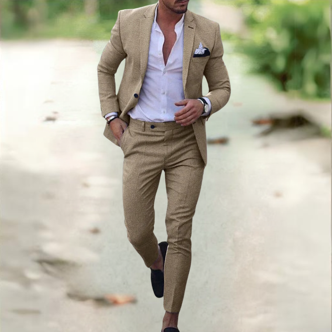 Heren Zomer Pak 2-Delig Linnen Slim FitBruiloft en Casual