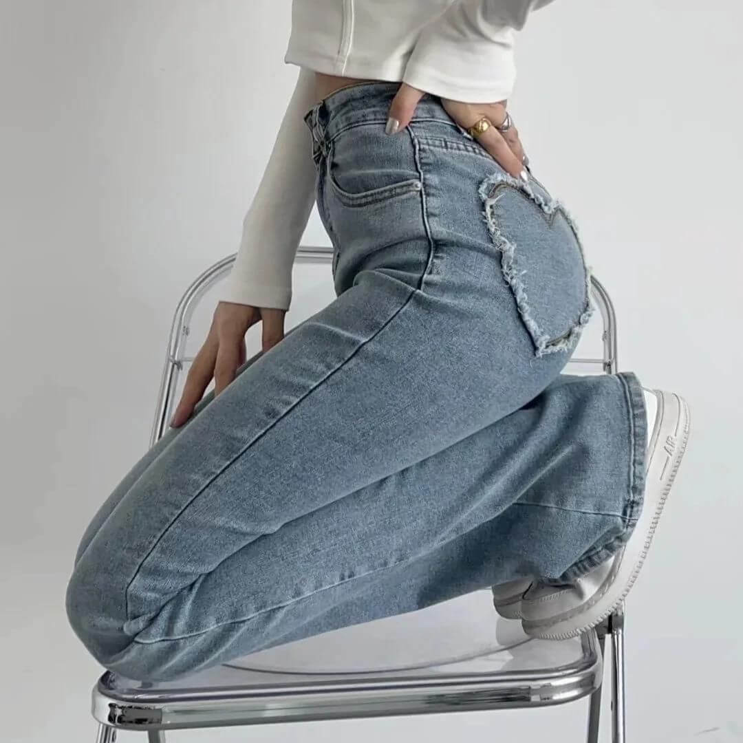 Dames Hoge Taille Flared Jeans met Franjes