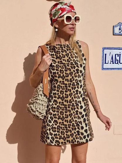 Mouwloze Mini Jurk Luipaardprint Zomerjurk Vrouw