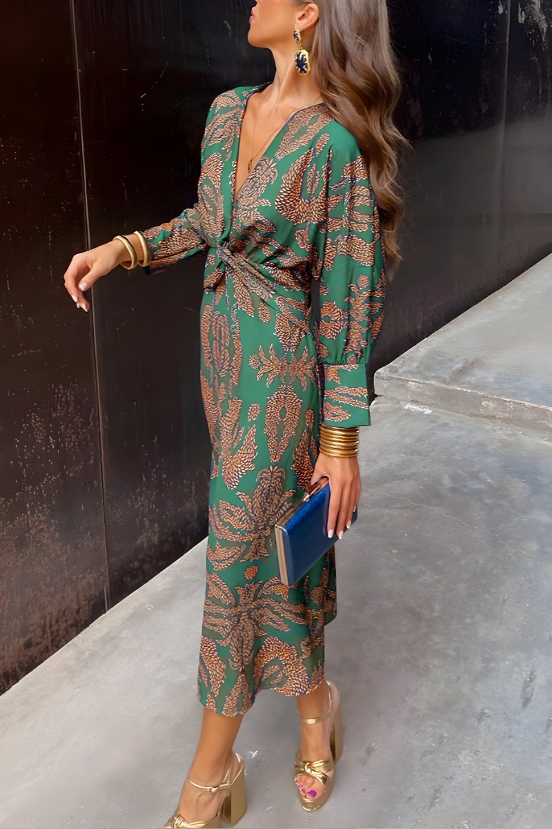 Maxi Jurk voor Dames met V-Hals en Knoopdetails