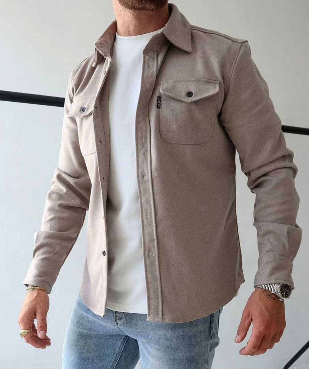 Heren Overhemdjas Casual Met Knoopsluiting Borstzakken