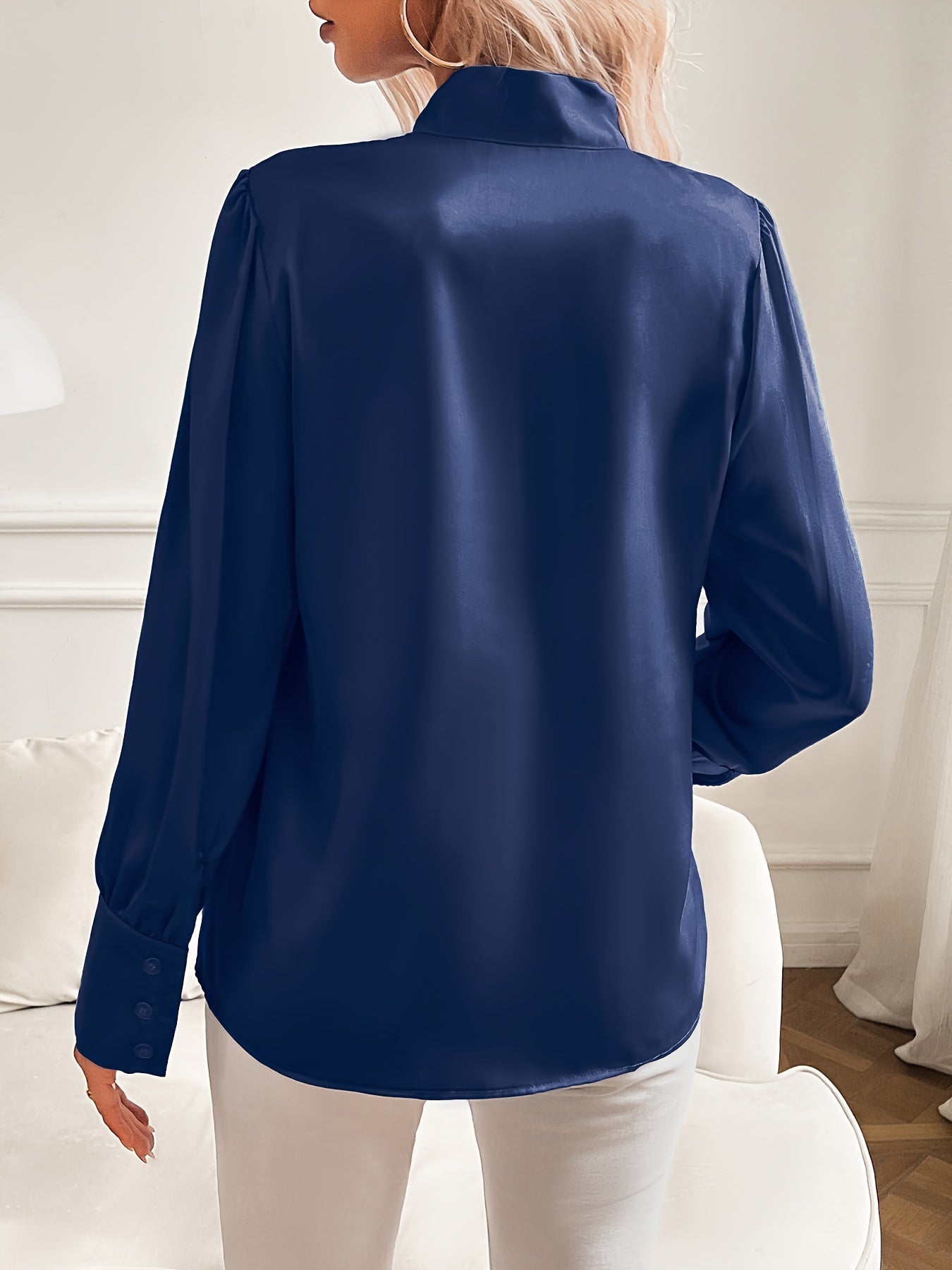 Damesblouse Strik Hals en Lange Elegante Mouwen