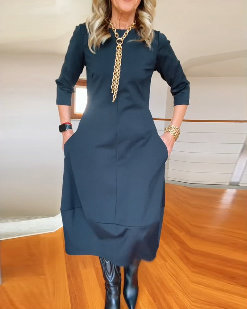 Vrouwelijke Maxi Jurk Met Zakken Vintage Stijl