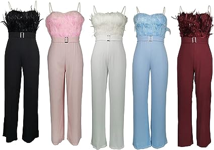 Luxe Jumpsuit Lange Mouwen met Veren Decoratie