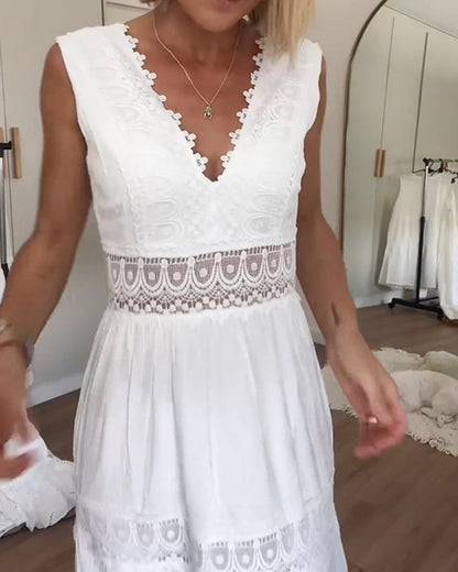 Midi Zomerkleed V-hals Kant Luchtig Vrouwelijk Jurk