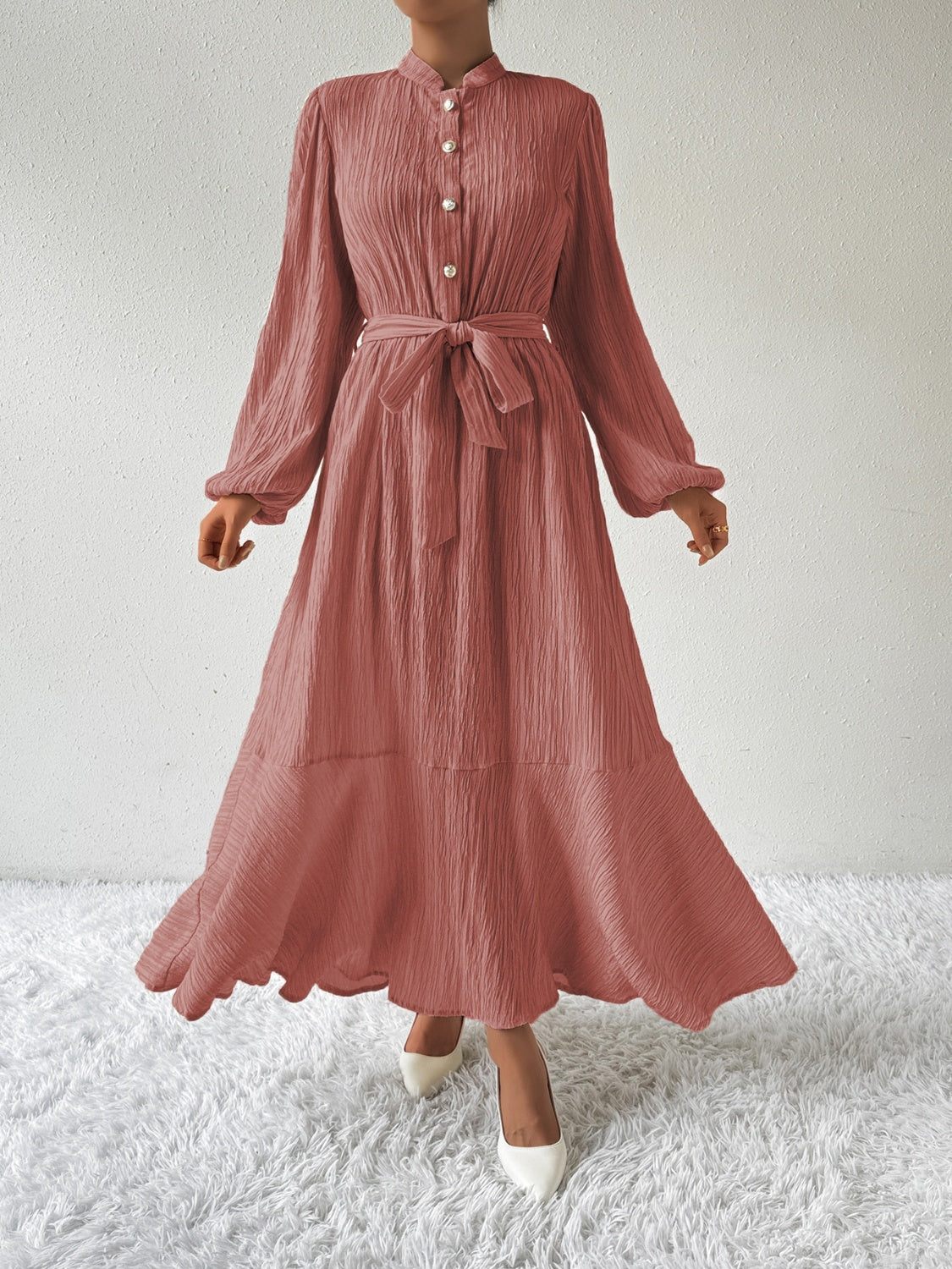 Vrouwenjurk Lange Mouwen met Taille Accent