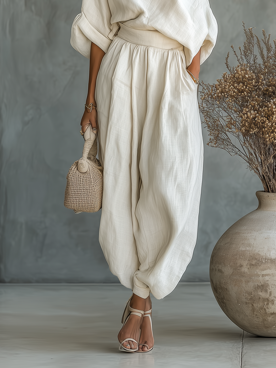 Dames Linnen Set Off-shoulder en Broek