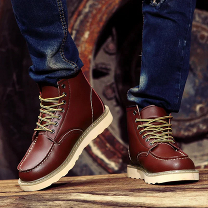 Heren Veterboots Stevige Zool Leren Boots Vintage Stijl