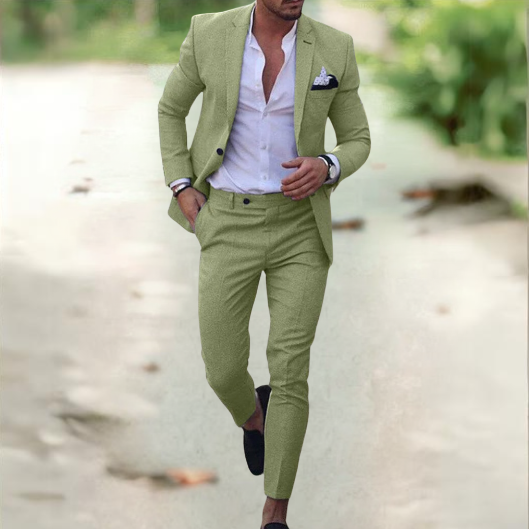 Heren Linnen Pak 2 Delig Slim Fit Zomer Kostuum Ademend