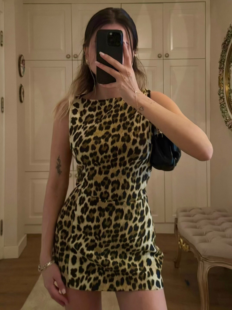 Mouwloze Mini Jurk Luipaardprint Zomerjurk Vrouw