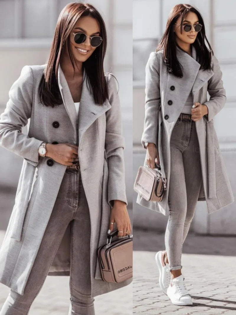 Dames Trenchcoat Klassiek met Dubbele Knopen Sluiting