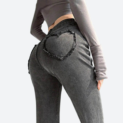 Dames Hoge Taille Flared Jeans met Franjes