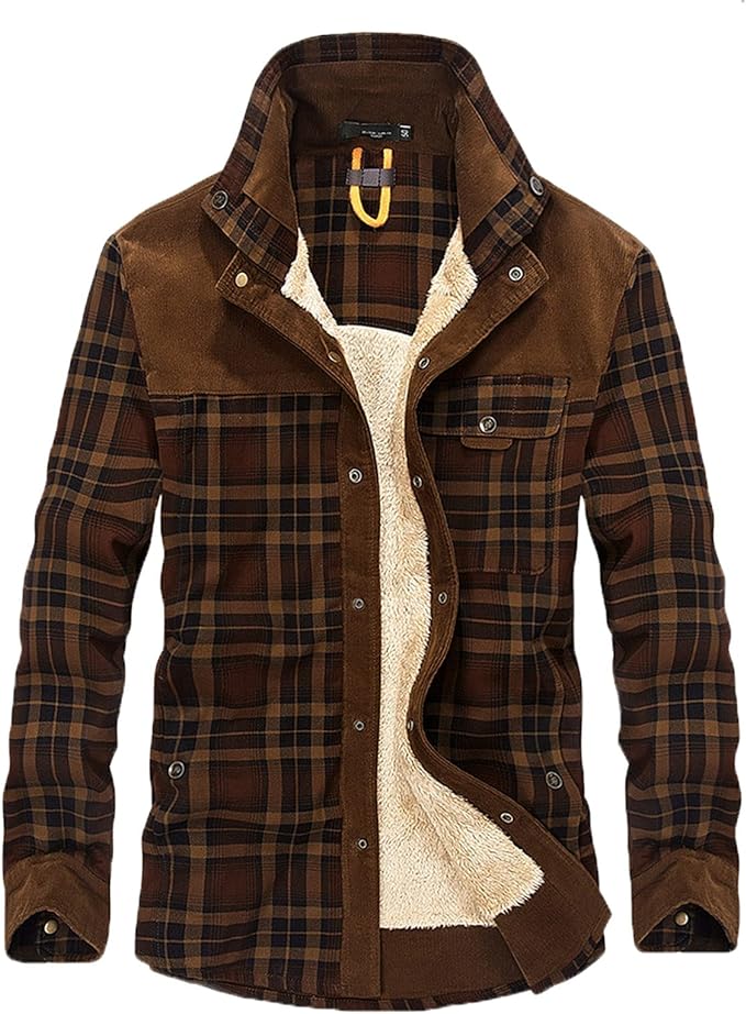 Heren Jas Geruit Fleece Lederlook met Kraag