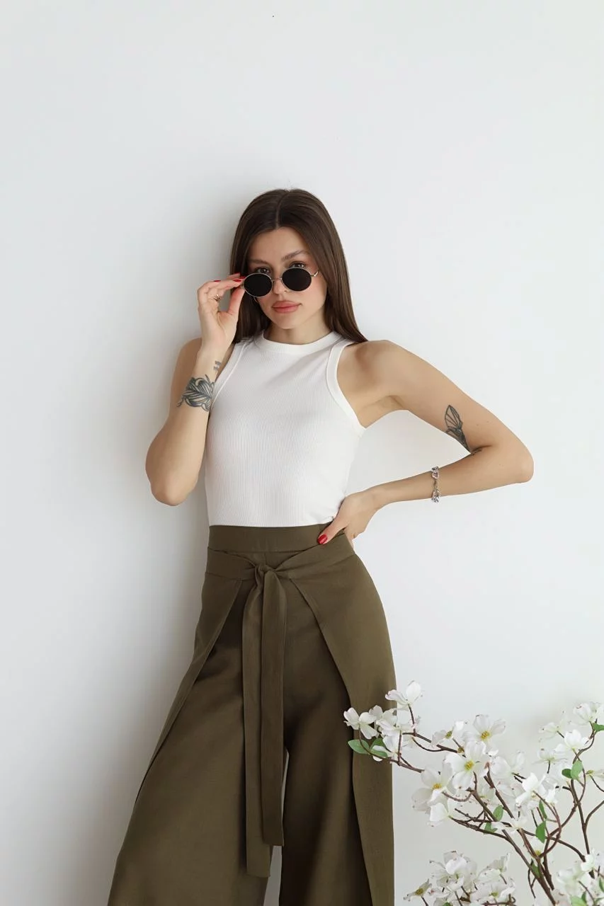 Linnen Pantalon Wijd Model voor Vrouw