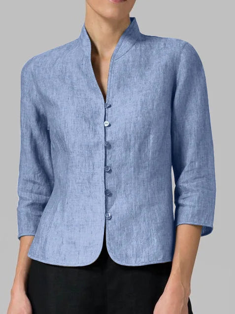 Blouse met Opstaande Kraag Chambray Stof