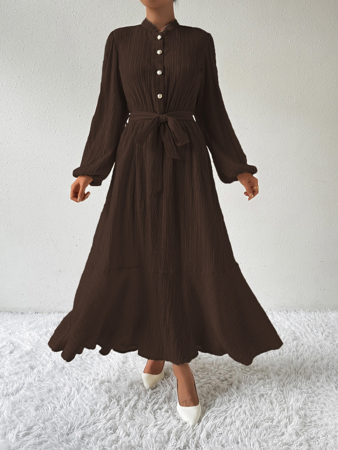 Vrouwenjurk Lange Mouwen met Taille Accent