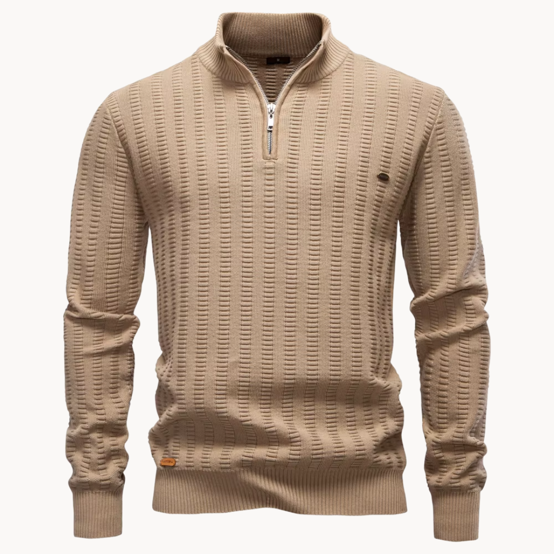 Heren Trui Katoen Quarter-Zip met Textuur Warm en Comfortabel