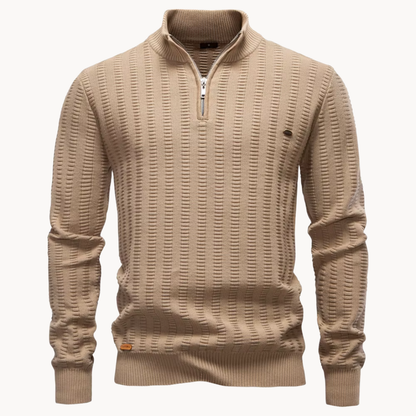 Heren Trui Katoen Quarter-Zip met Textuur Warm en Comfortabel