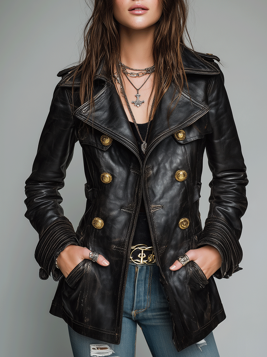 Dames Leren Jas Imitatie Leder Vintage Look - StudioMarella