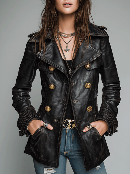 Dames Leren Jas Imitatie Leder Vintage Look - StudioMarella