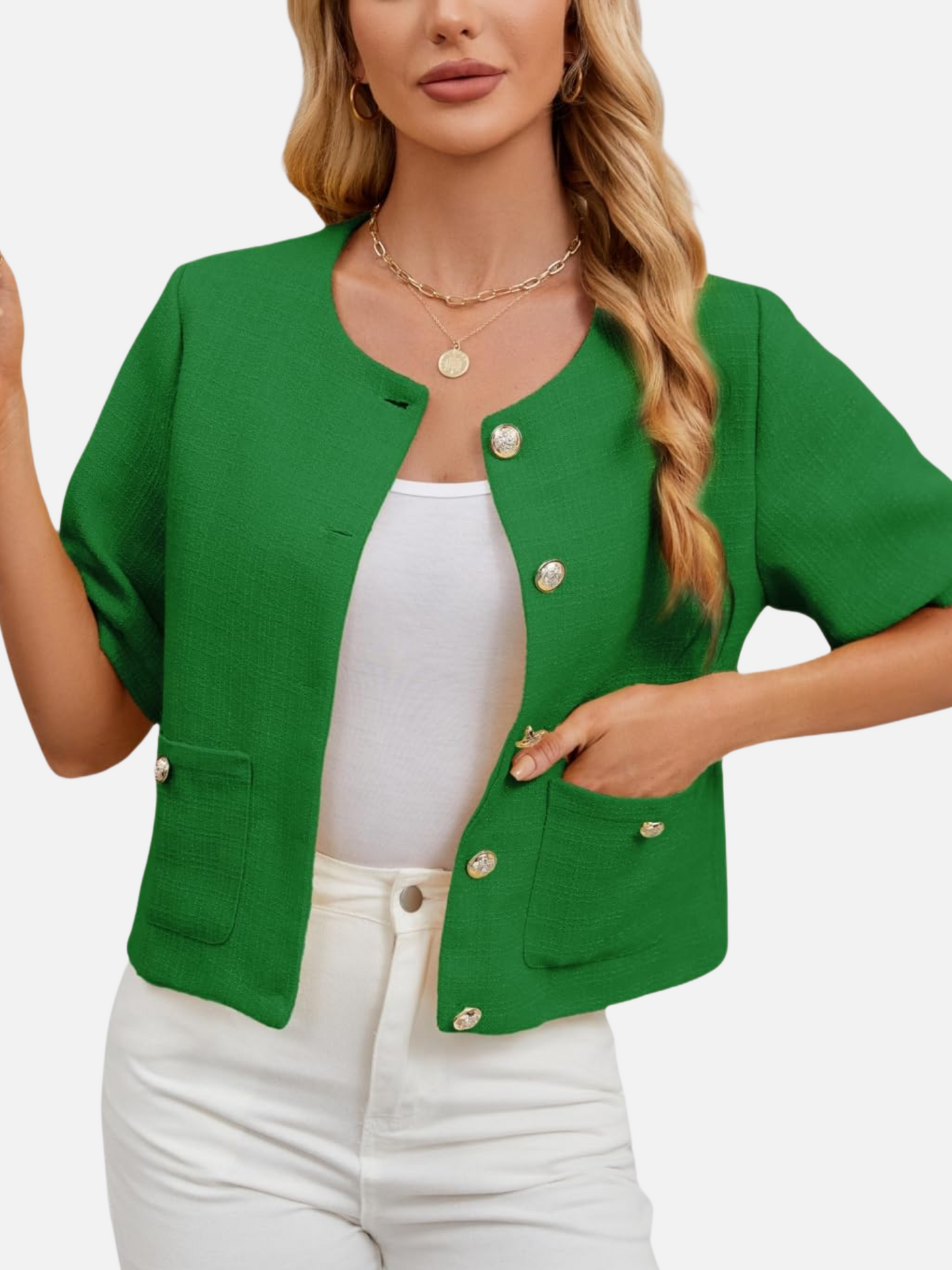 Dames Cropped Blazer Jas Tweed Pasvorm