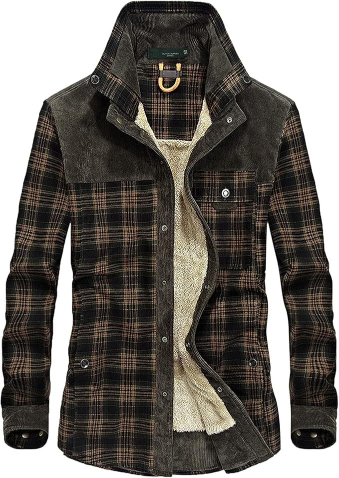 Heren Jas Geruit Fleece Lederlook met Kraag