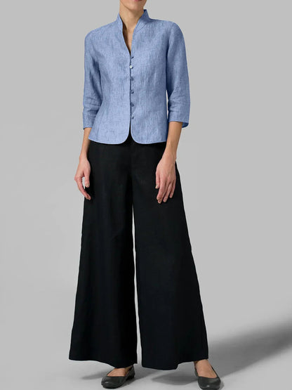 Blouse met Opstaande Kraag Chambray Stof