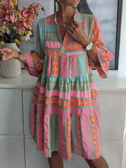 Midi-Jurk met Pofmouwen Elegante Zomerjurk voor Vrouw