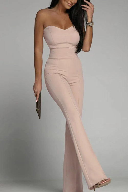 Elegante Jumpsuit zonder Schouderbanden Hoge Taille
