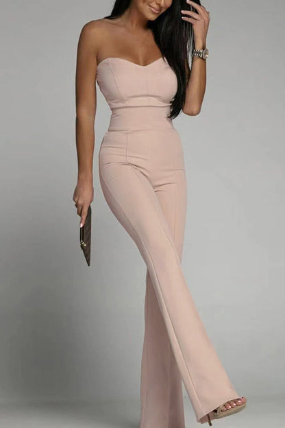 Elegante Jumpsuit zonder Schouderbanden Hoge Taille