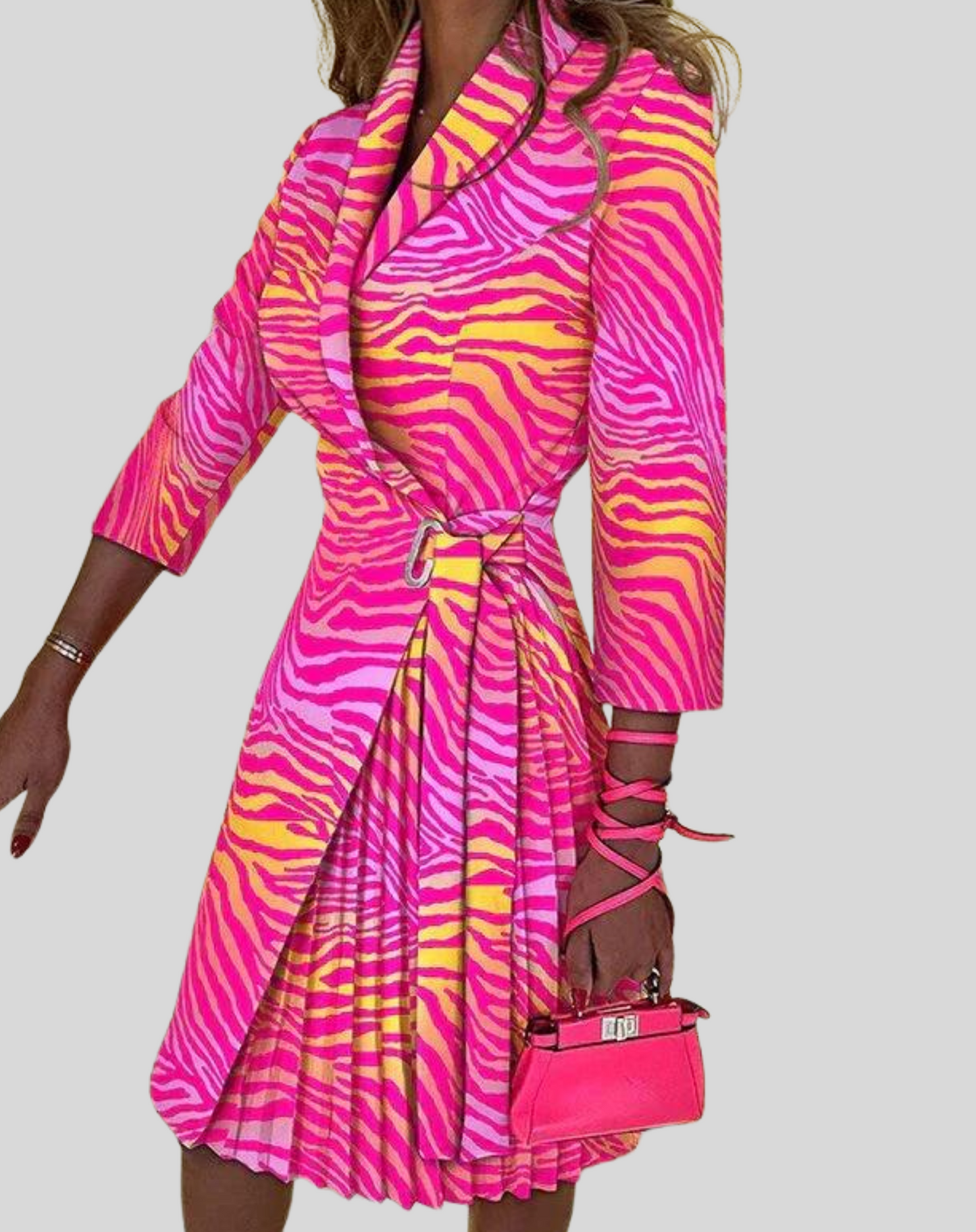 Dames Blazerjurk Halve Mouwen Stijlvol met Riem Multicolor