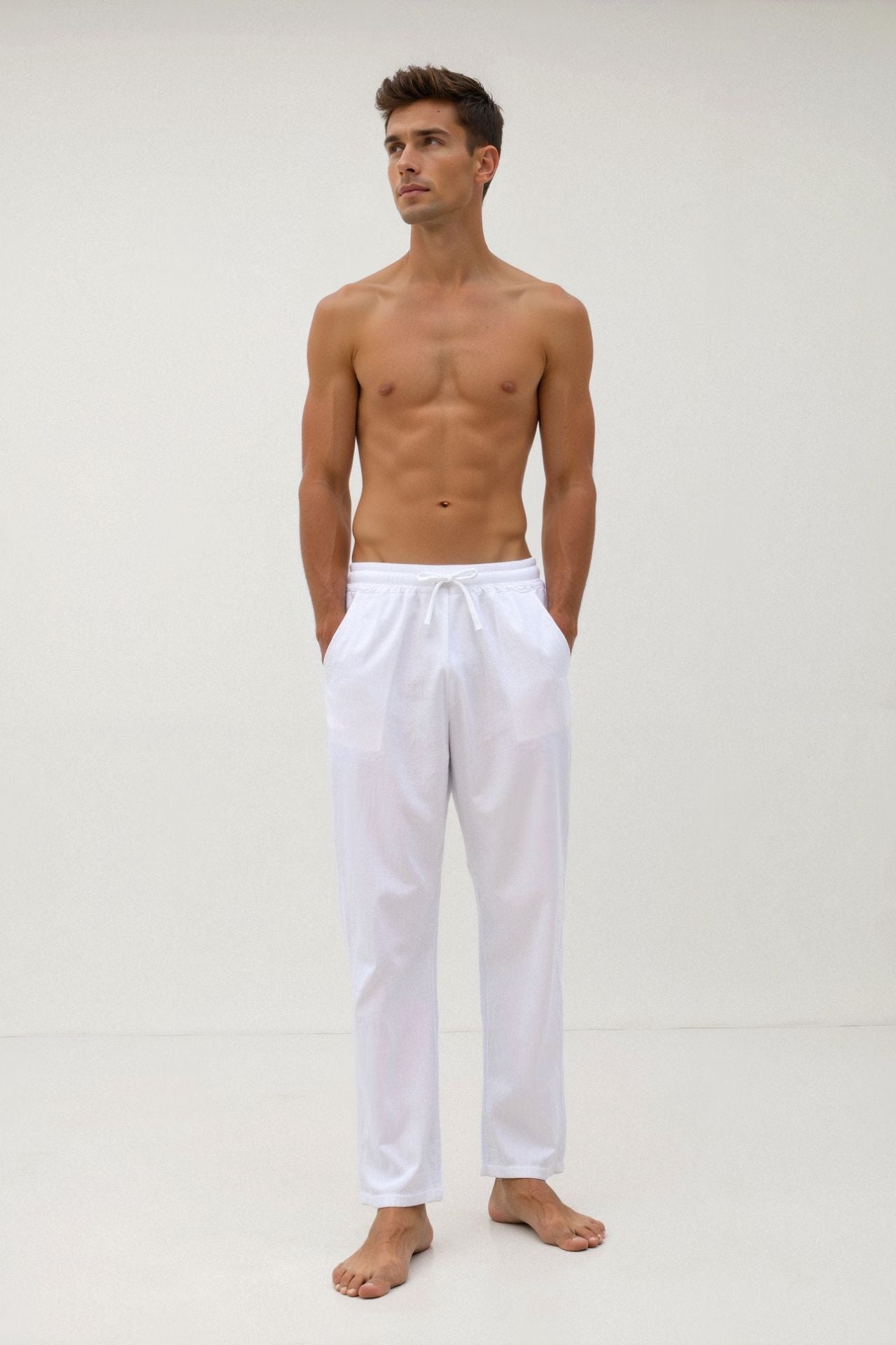 Heren Joggingbroek Wit Knoopsluiting Elastisch
