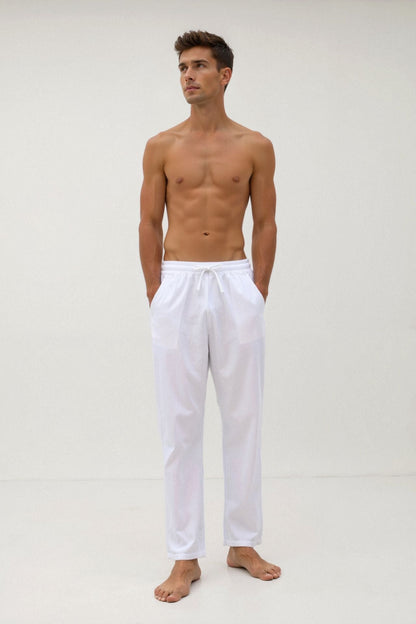 Heren Joggingbroek Wit Knoopsluiting Elastisch