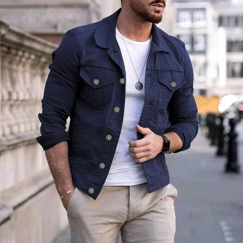 Blauwe Heren Jeansjas Casual Denim Jas