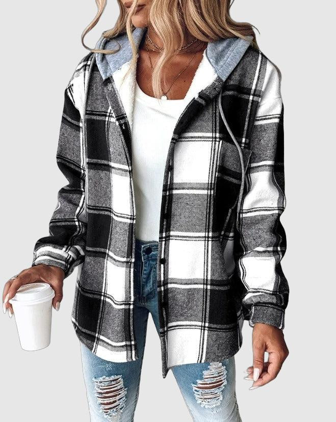 Damesjas met Capuchon - Warme Geruite Overshirt voor Herfst en Winter - StudioMarella