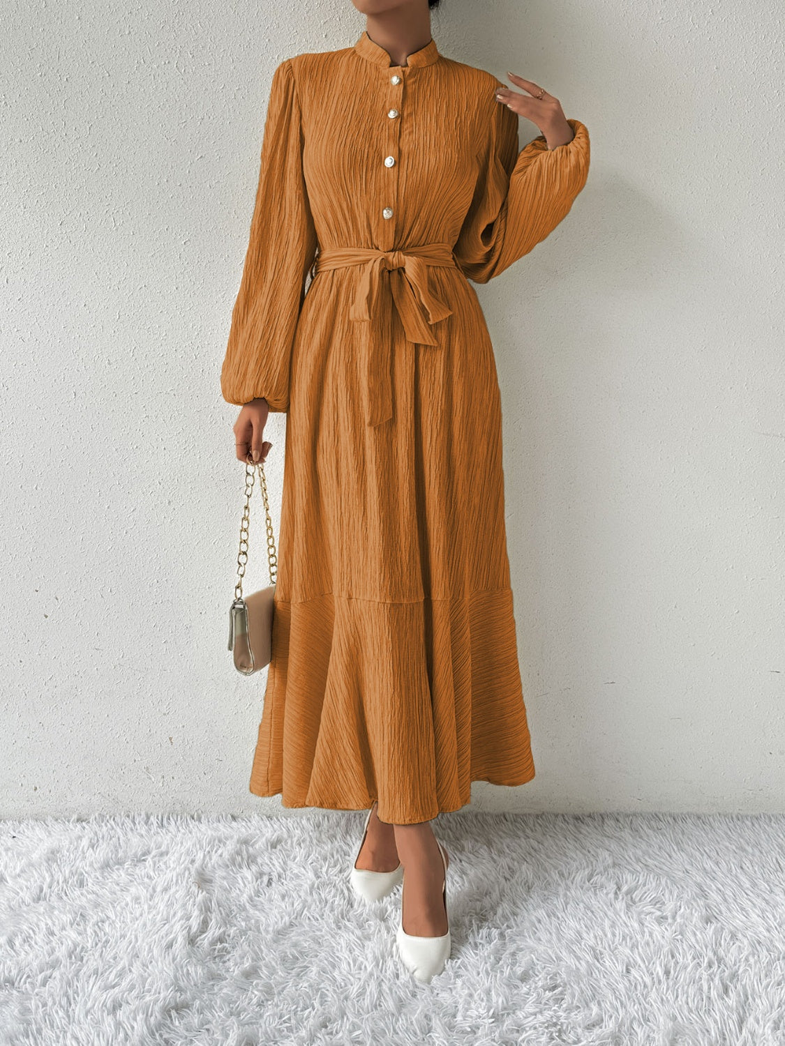 Vrouwenjurk Lange Mouwen met Taille Accent