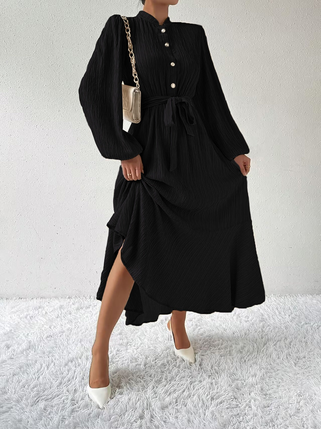 Vrouwenjurk Lange Mouwen met Taille Accent