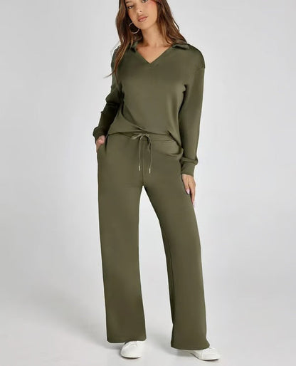 Dames Sweater Set met Wijde Broek - Zacht en Warm voor Herfst en Winter