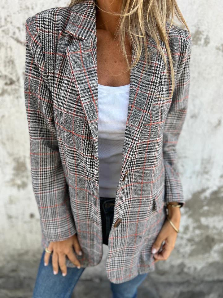 Dames Casual Blazer Ruitmotief Klassieke Pasvorm