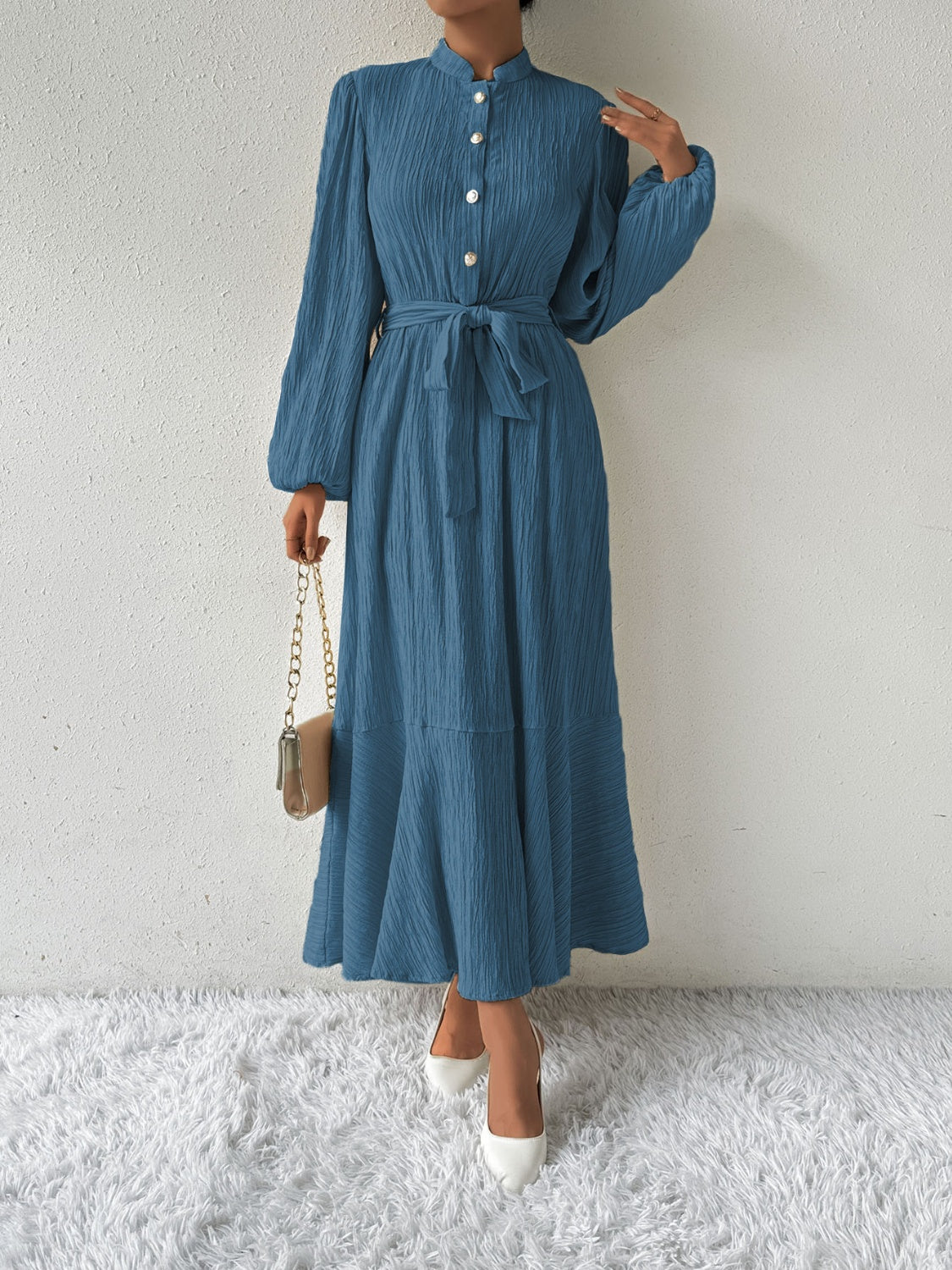 Vrouwenjurk Lange Mouwen met Taille Accent