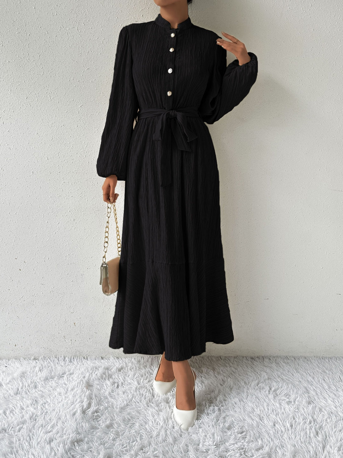 Vrouwenjurk Lange Mouwen met Taille Accent