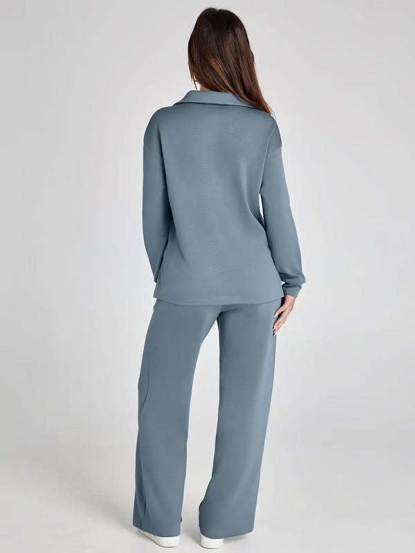 Dames 2-Delige Set met V-Hals Sweatshirt en Wijde Joggingbroek
