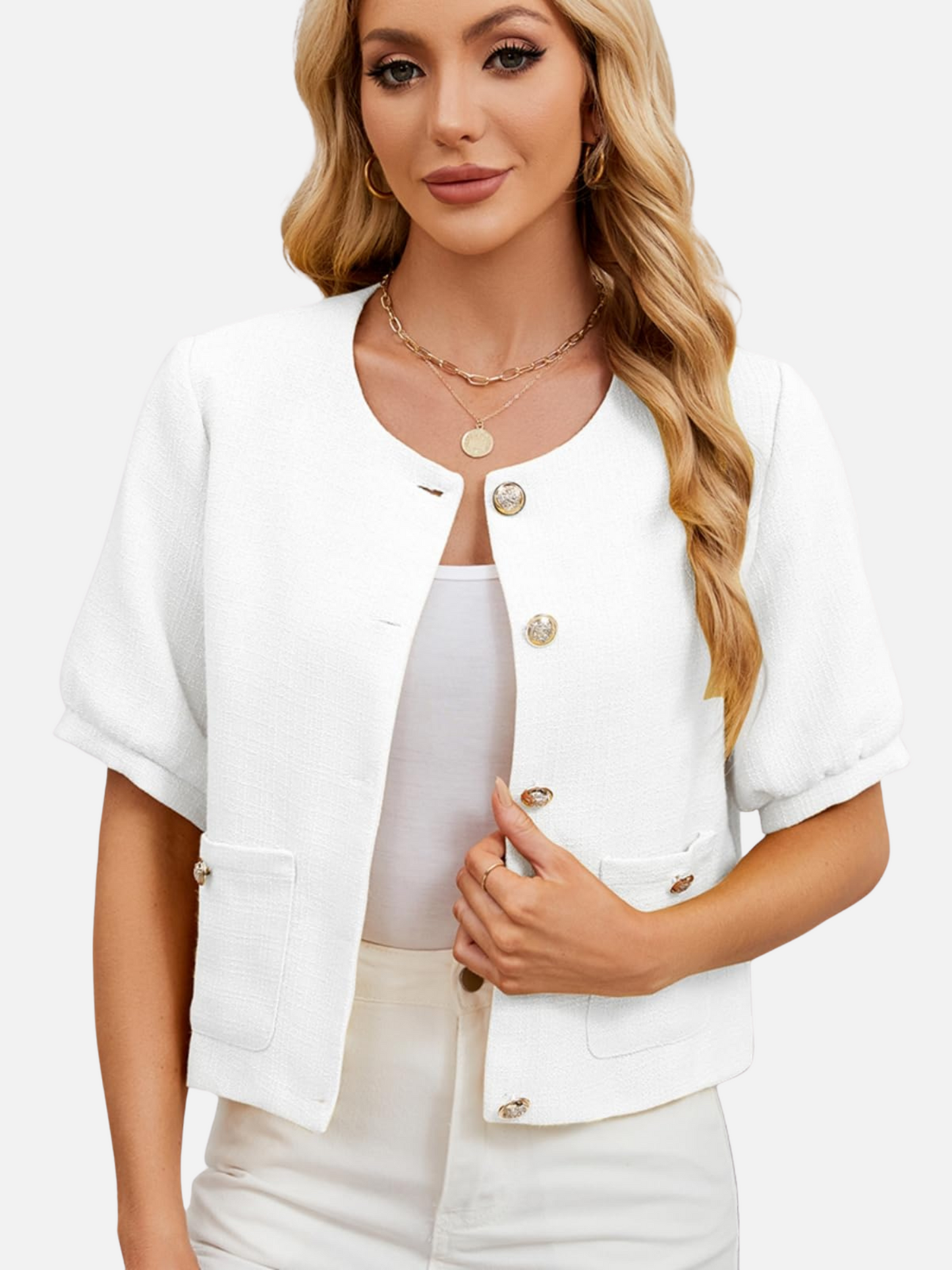 Dames Cropped Blazer Jas Tweed Pasvorm