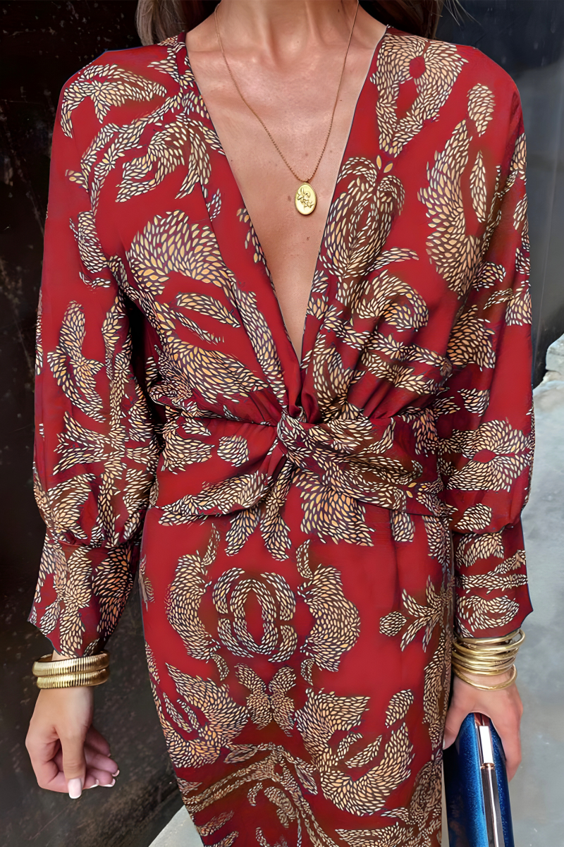Maxi Jurk voor Dames met V-Hals en Knoopdetails