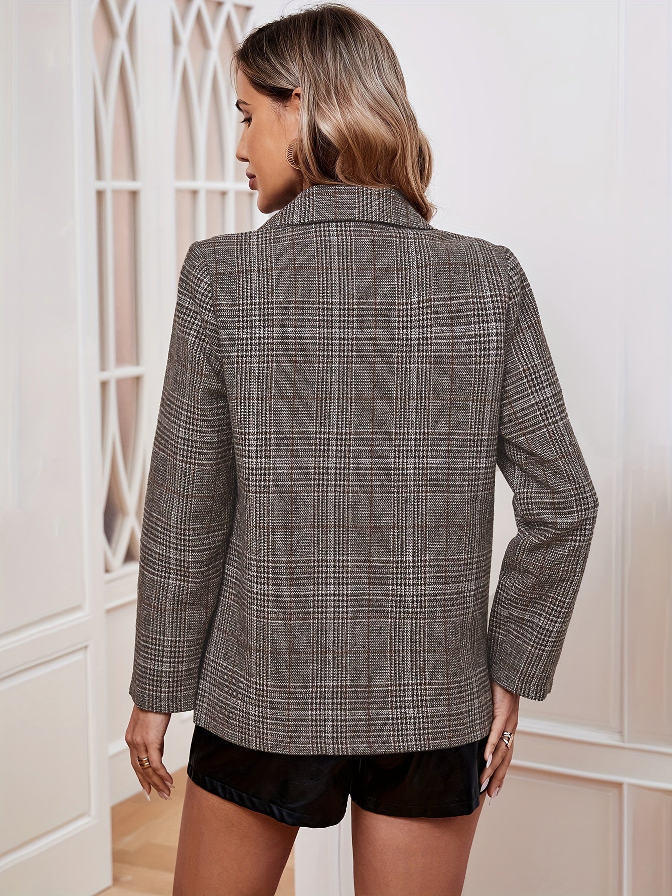 Dames Blazer Ruitpatroon Elegante Lange Jas