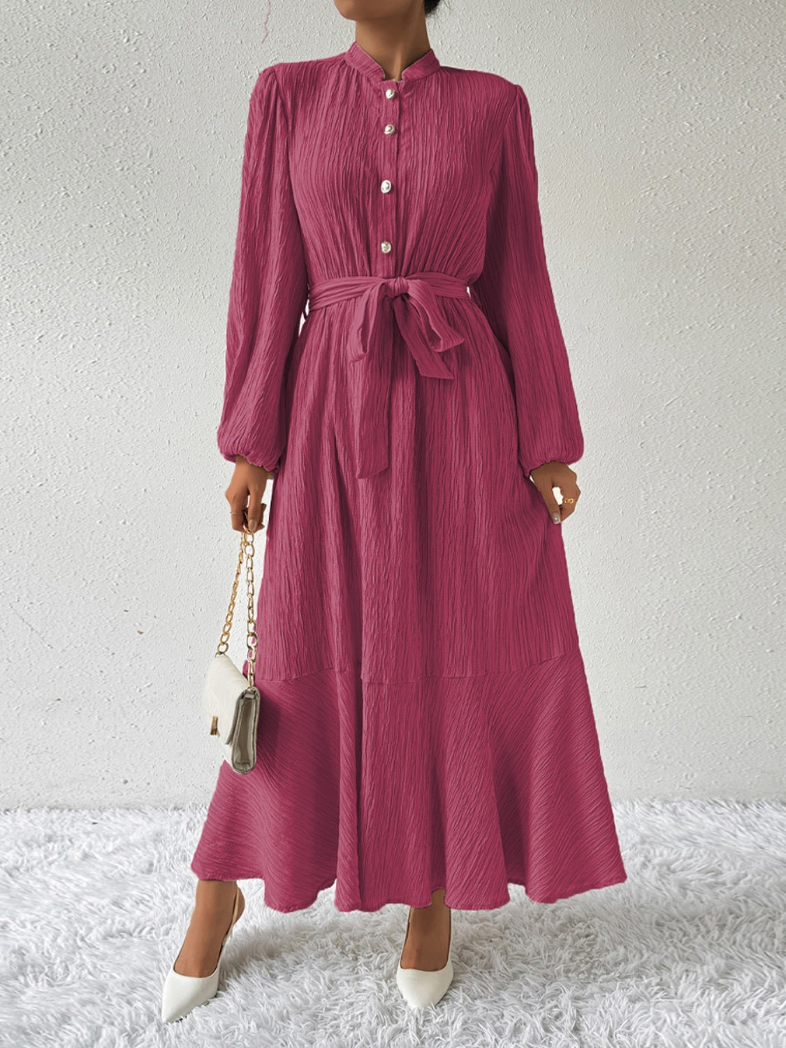 Vrouwenjurk Lange Mouwen met Taille Accent